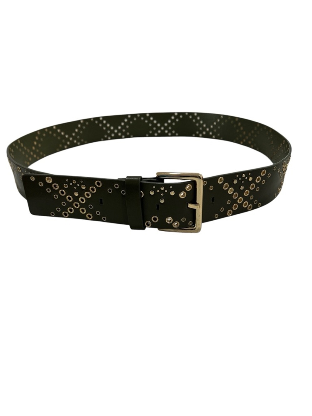 NWOT Rebecca Minkoff Olive Green Leather Studded Grommet Gold Hardware Belt - L